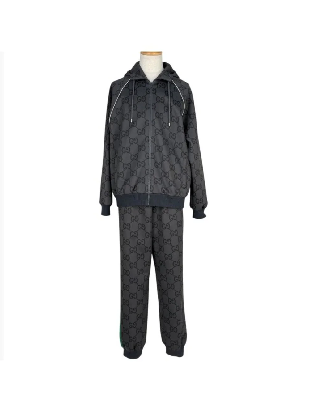 Gucci GG Pattern Zip Up Hoodie Set Polyester Polyurethane Gray